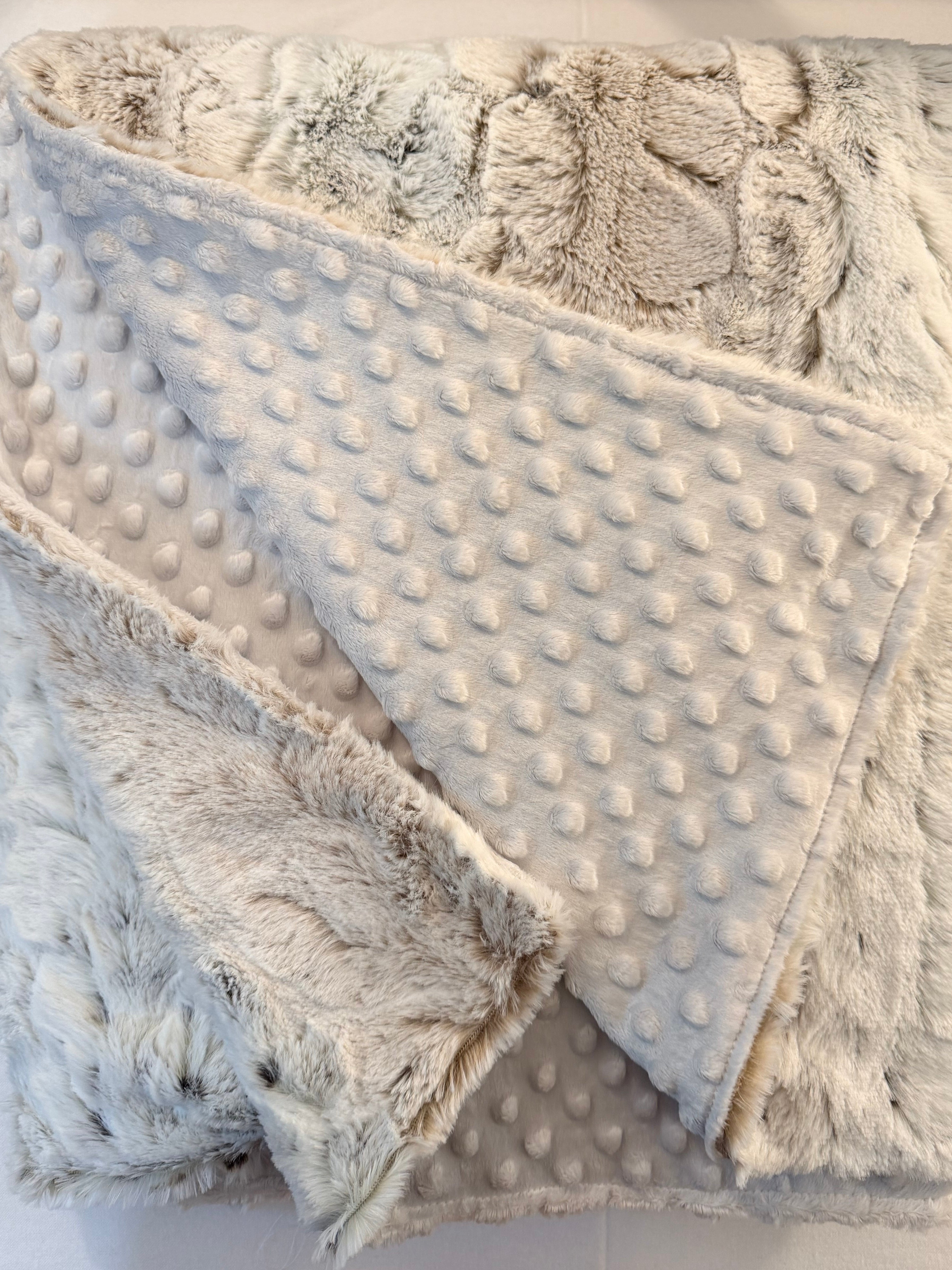 Icy White Faux Fur and Minky Dot