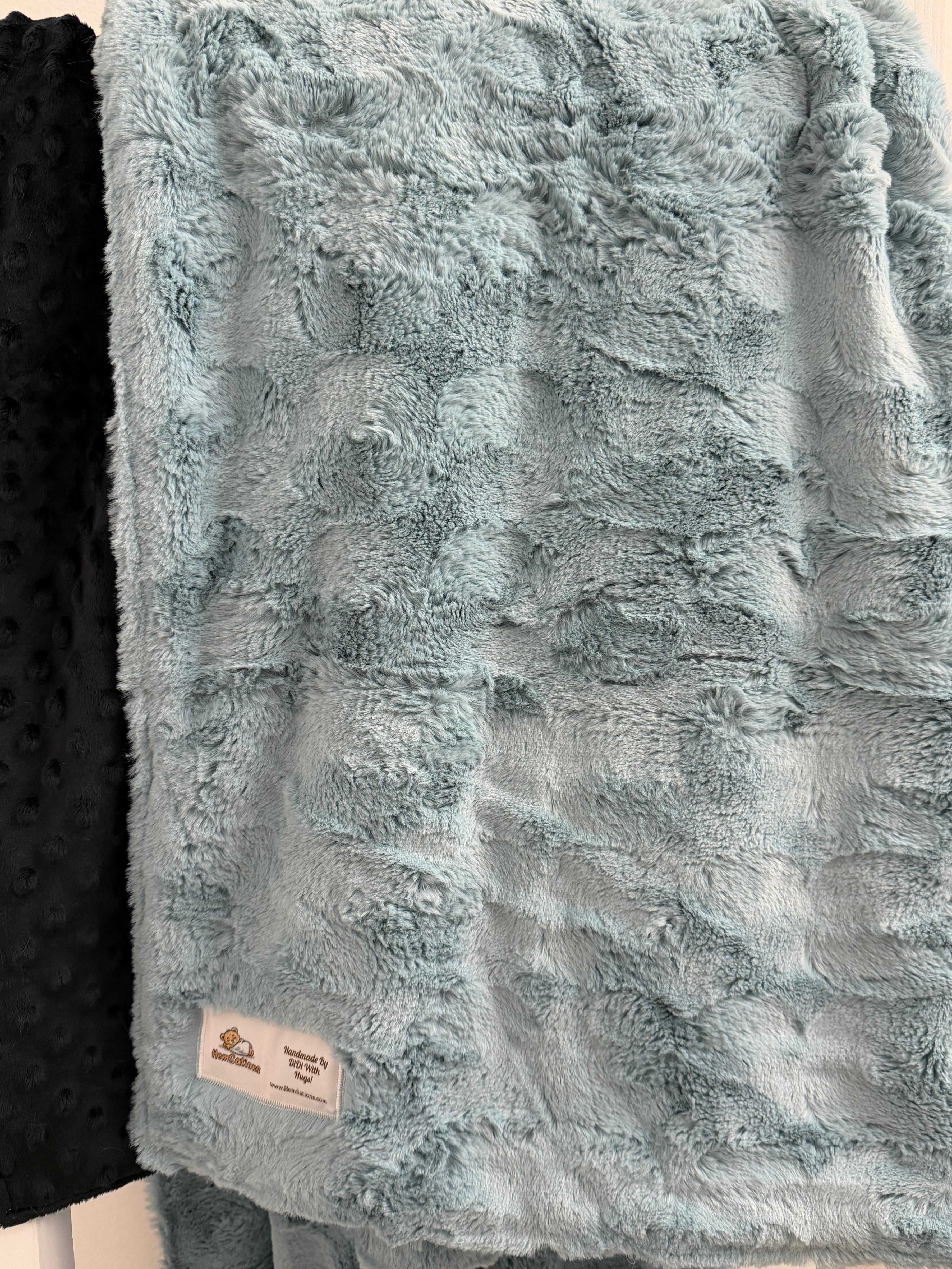Muted Turguoise Faux Fur and Minky Dot