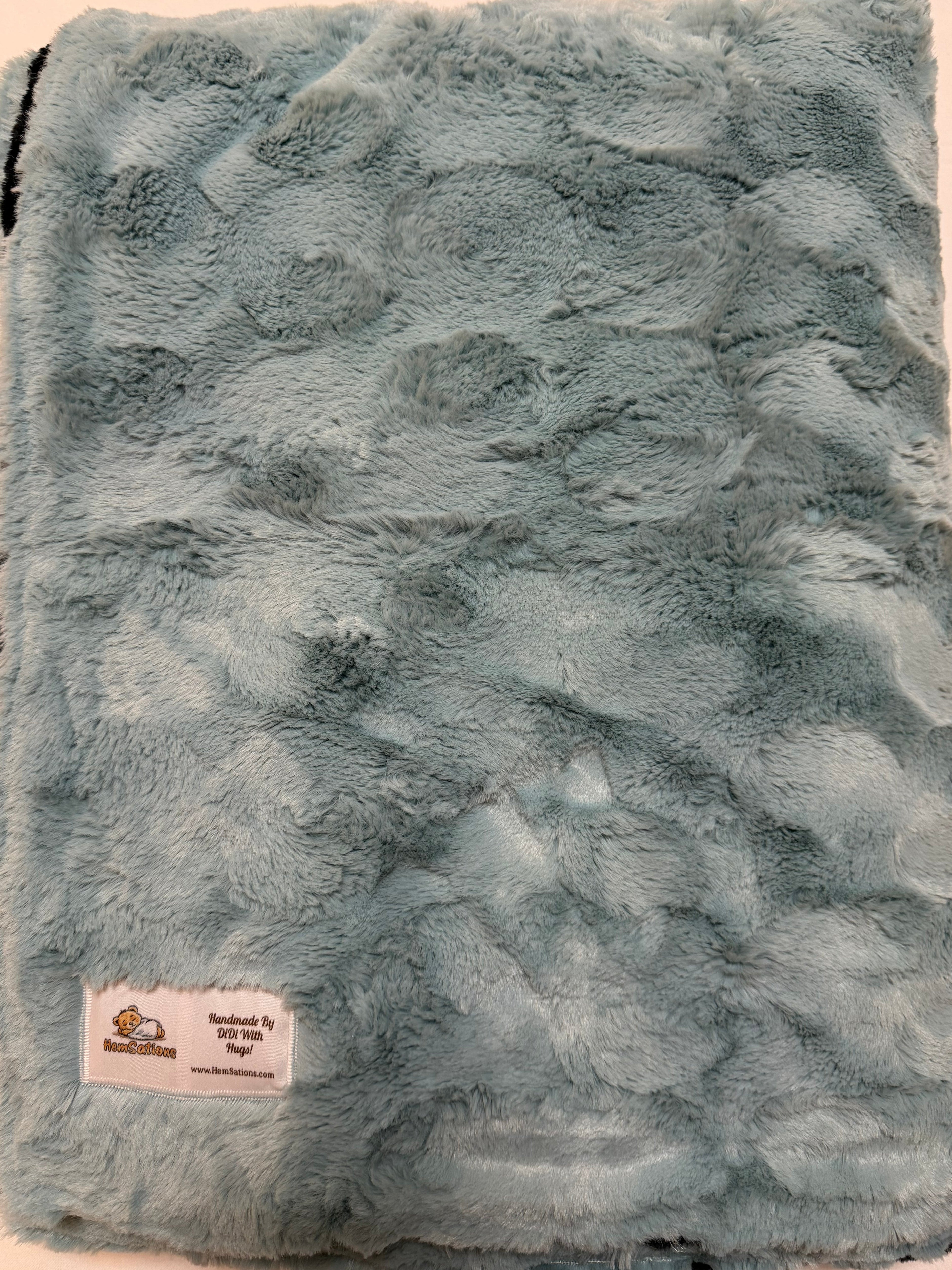 Muted Turguoise Faux Fur and Minky Dot