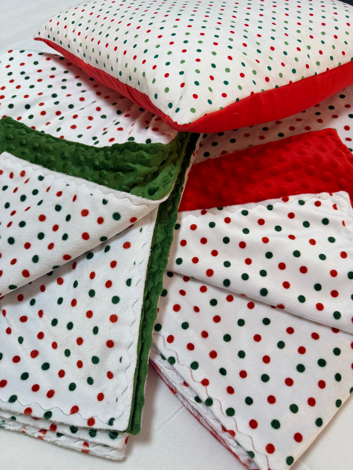 Christmas  Bundle with 40 x  60 Polka Dots Minky Dot Blanket and 18 x 18 Pillow