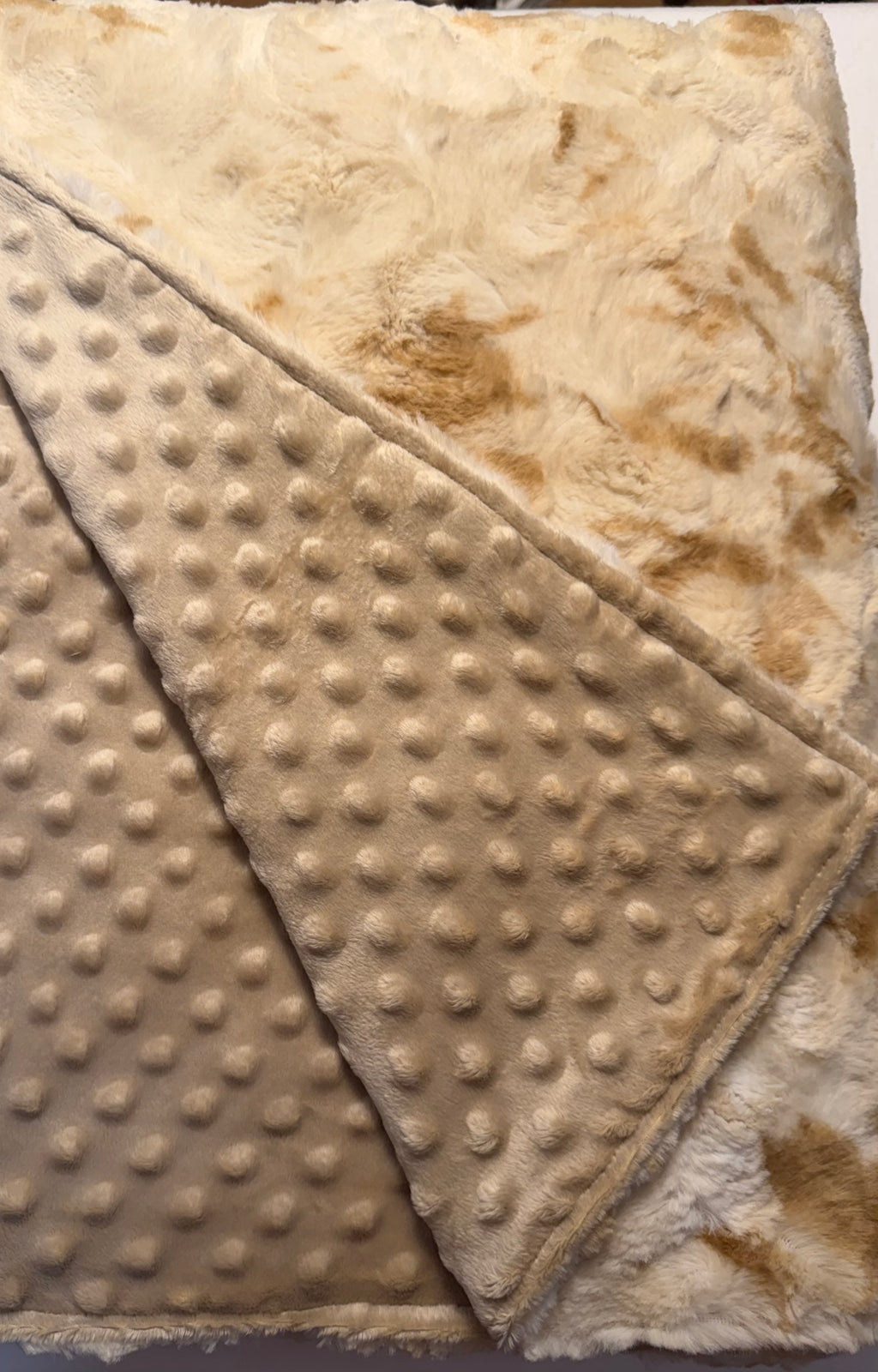 Soft Brown Faux Fur Plush Blanket with Tan Minky Dot