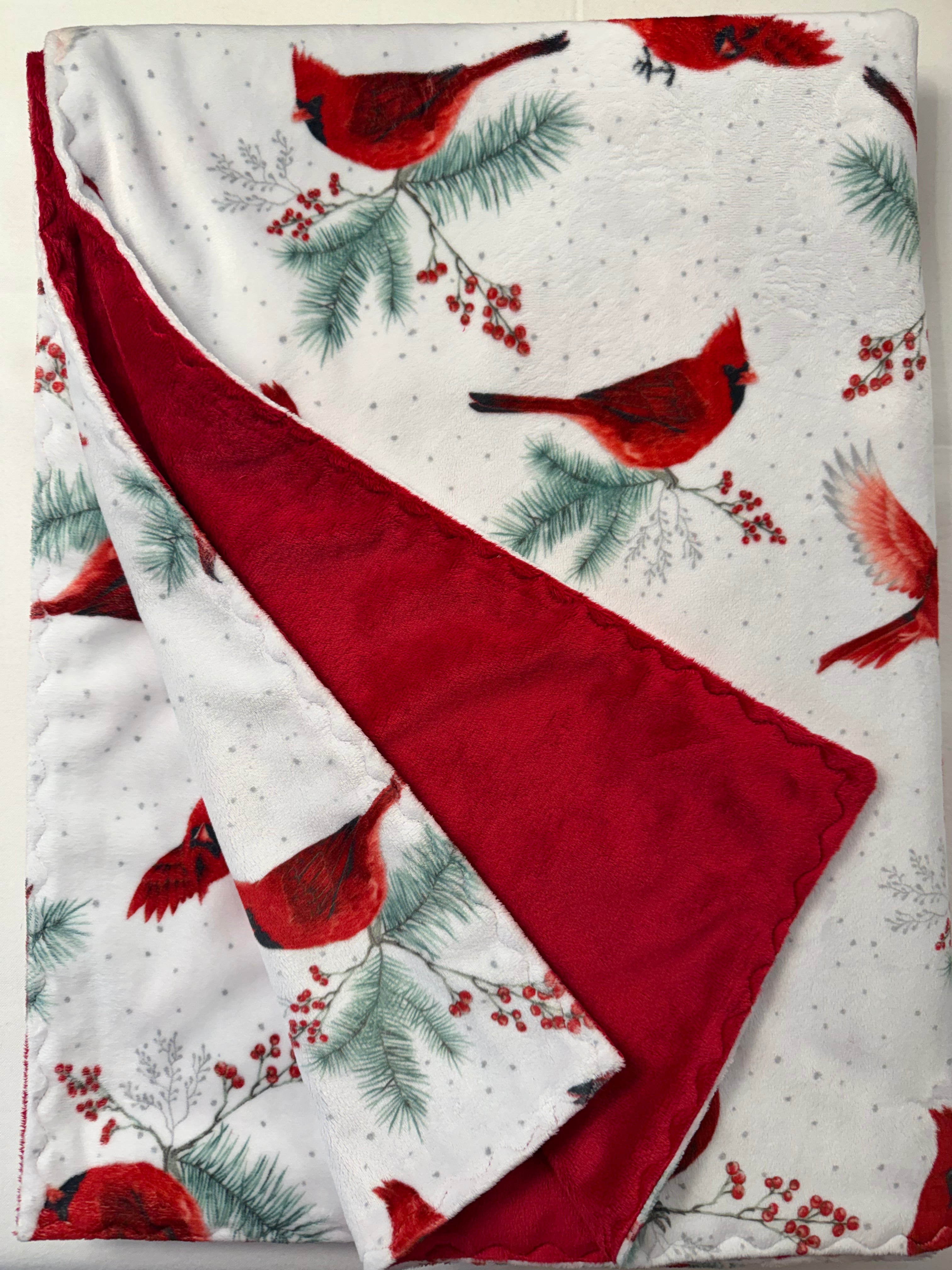 Christmas Bundle with 40 x 60 Cardinal Minky Blanket and 18 x 18 Pillow