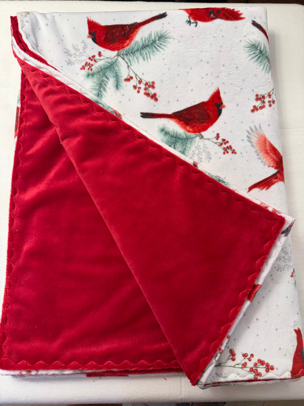 Christmas Bundle with 40 x 60 Cardinal Minky Blanket and 18 x 18 Pillow