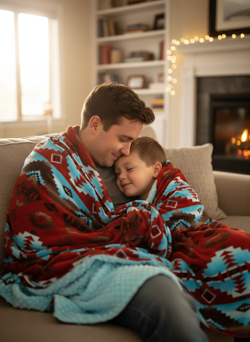 Geometric Pattern with Blue Minky Dot