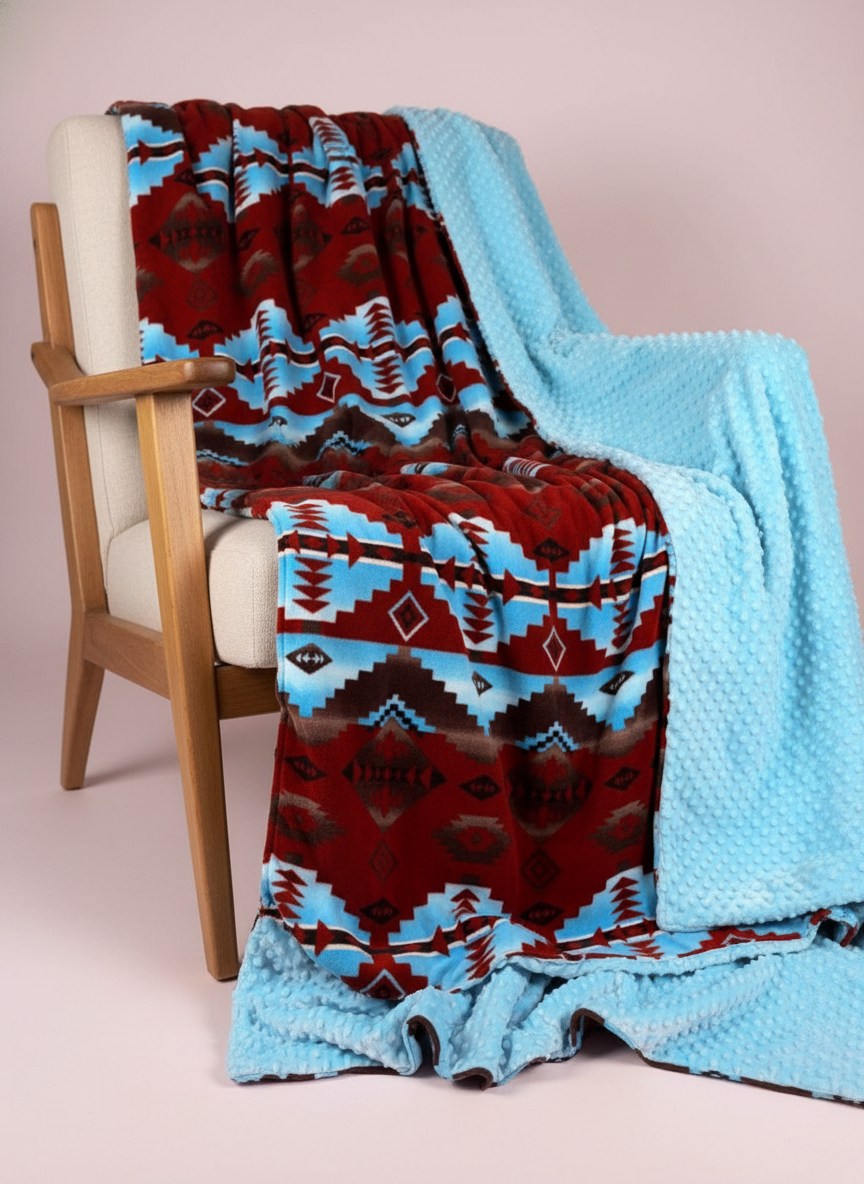 Geometric Pattern with Blue Minky Dot