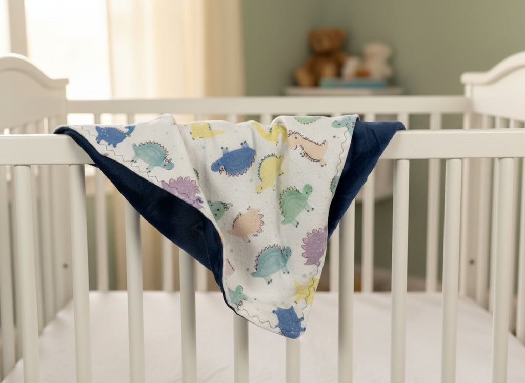 Baby blanket with dinosaur pattern on a white background