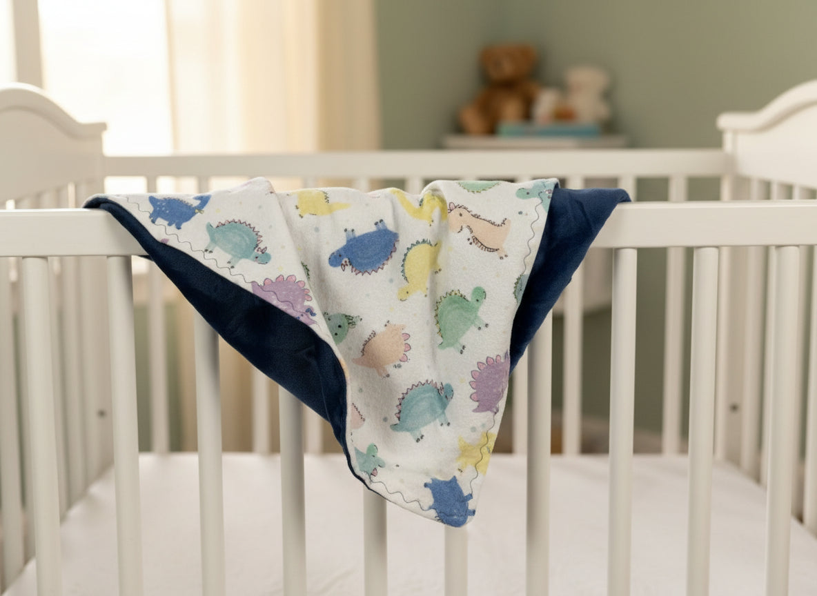 Baby blanket with dinosaur pattern on a white background