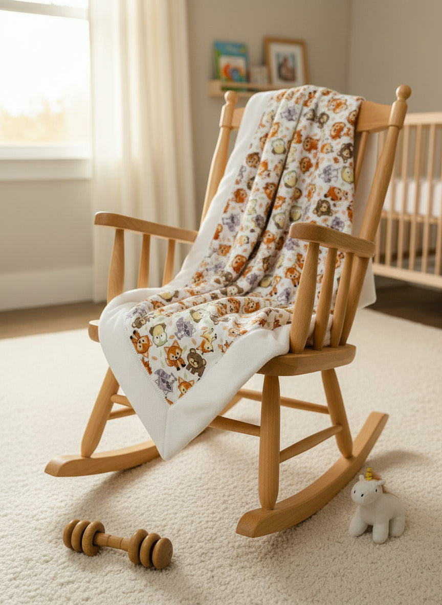 Baby blanket with 100% Cotton Flannel animal pattern and Soft Minky Backing