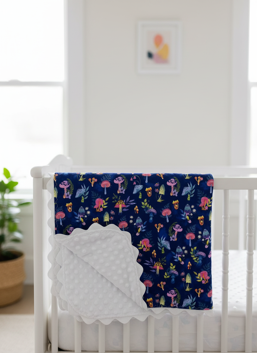 Mushroom material with white background and white trim