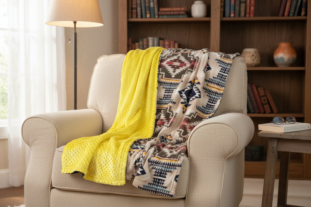 Geometric Pattern  with Yellow Minky Dot