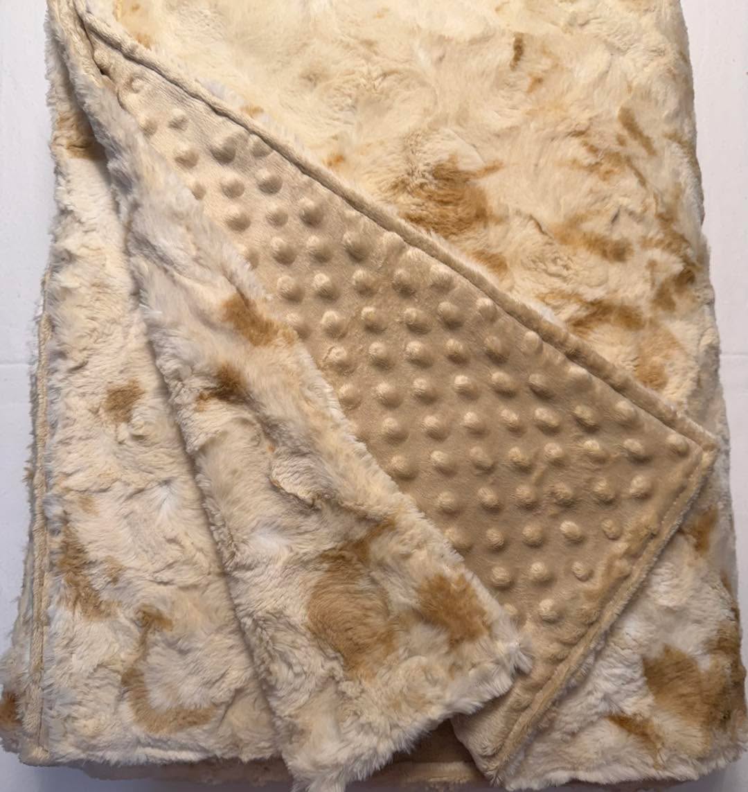 Soft Brown Faux Fur Plush Blanket with Tan Minky Dot